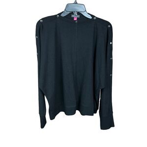 Vince Camuto Sweater Boat Neck Snap Trim Rich Black Dolman Long Sleeve M